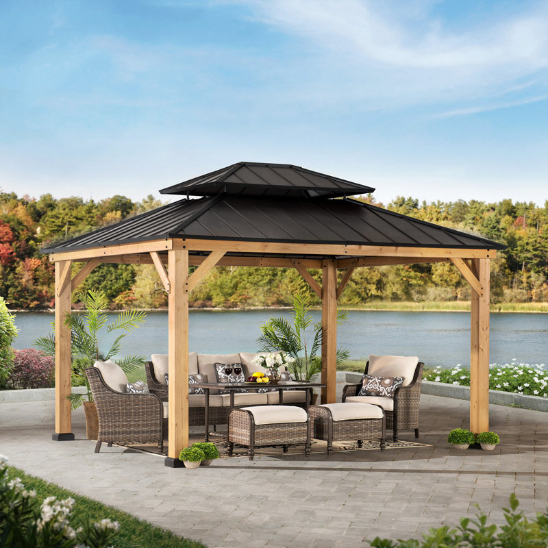 Sunjoy Archwood Patio Cedar Framed Steel Hardtop Gazebo & Reviews Wayfair